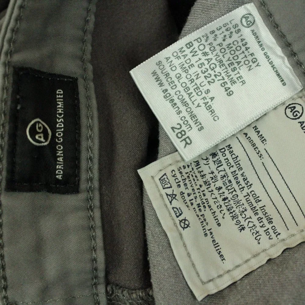 AG Jeans Prima Cigarette Skinny Womens 28R Gray Stretch Sateen $188 Designer EUC